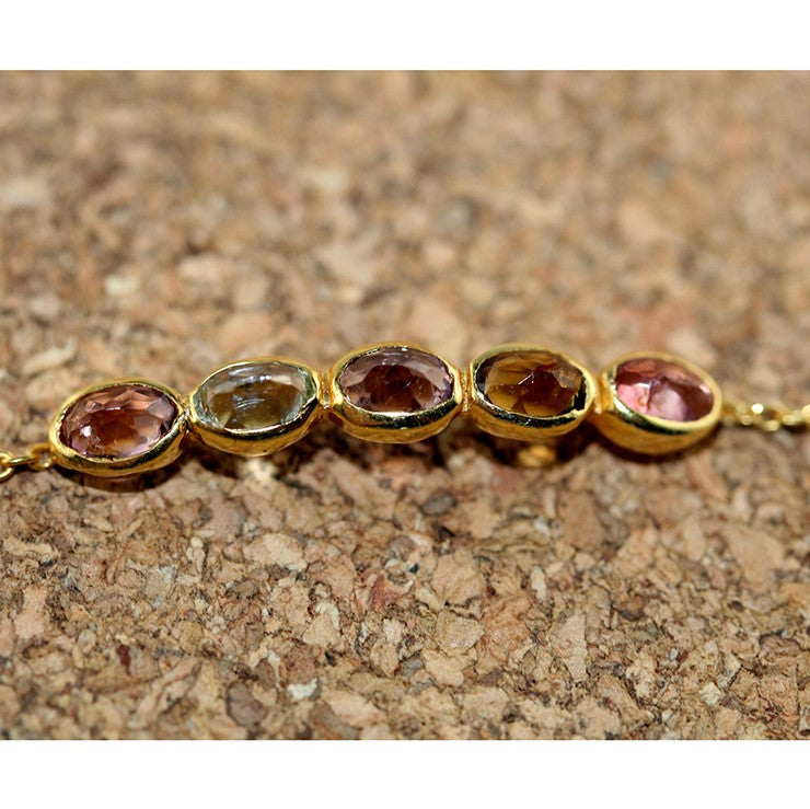 Dainty Multicolored Tourmaline Gemstone Golden Bracelet