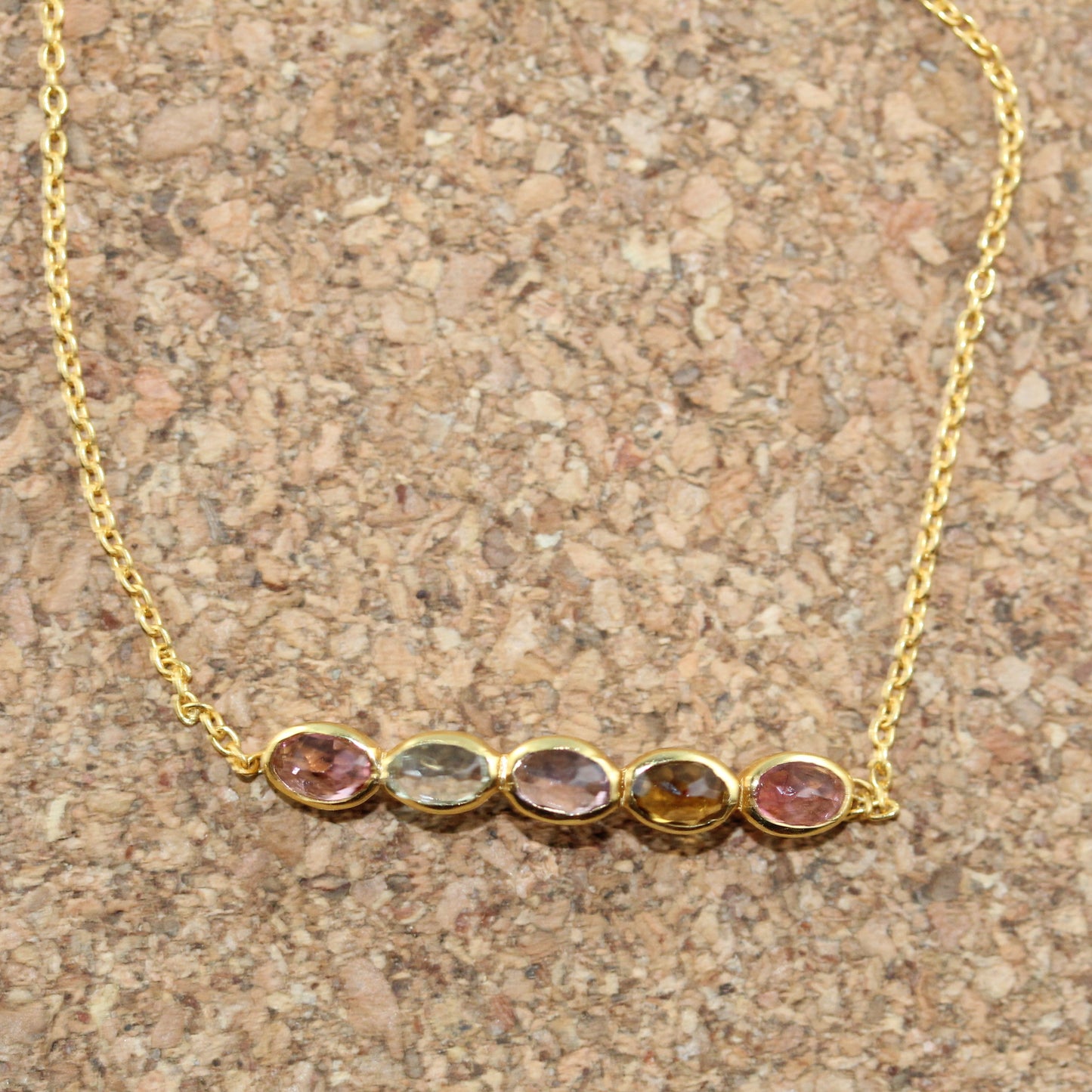 Dainty Multicolored Tourmaline Gemstone Golden Bracelet