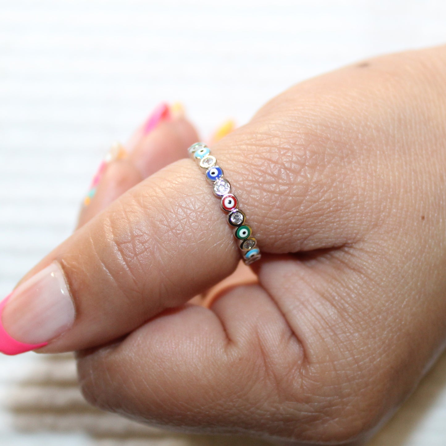 Dainty Evil Eye Adjustable Rings