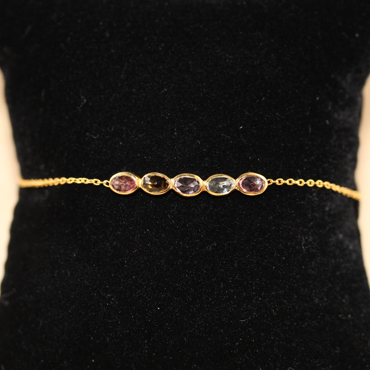 Dainty Multicolored Tourmaline Gemstone Golden Bracelet
