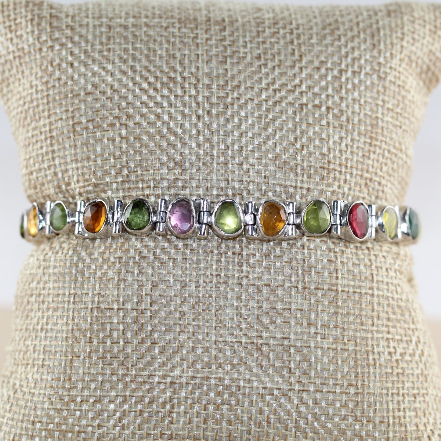 Multicolored Tourmaline Gemstones Bracelet in Sterling Silver