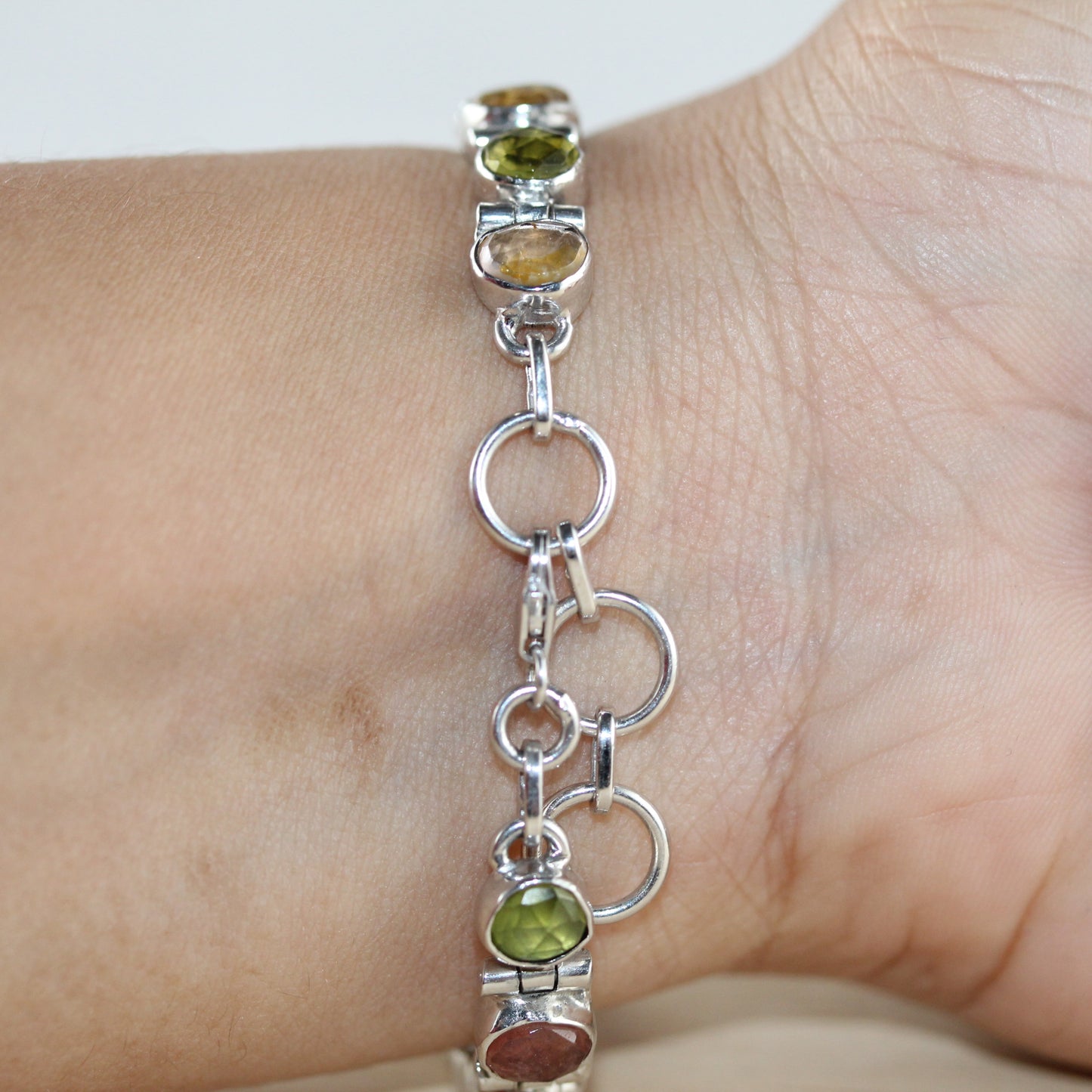 Multicolored Tourmaline Gemstones Bracelet in Sterling Silver