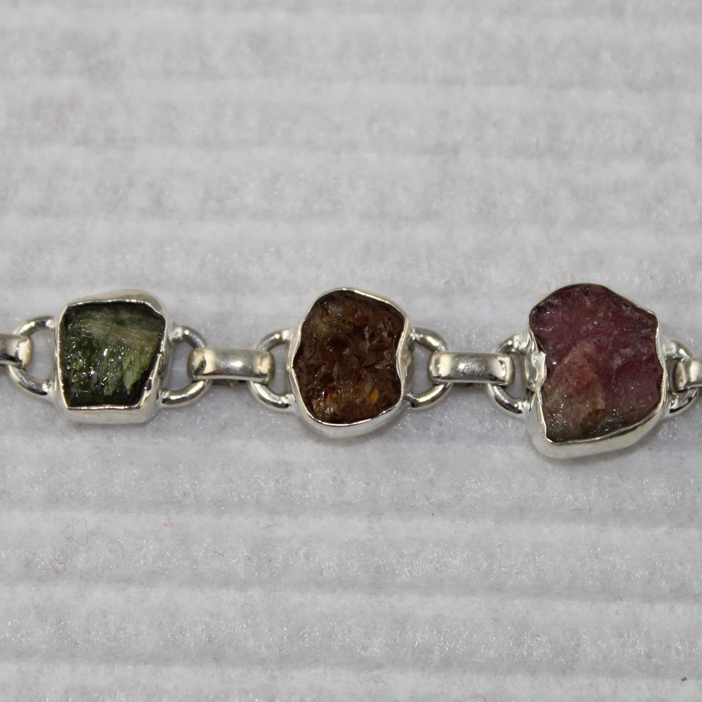 Multicolor Raw Tourmaline Gemstones Bracelet in Sterling Silver