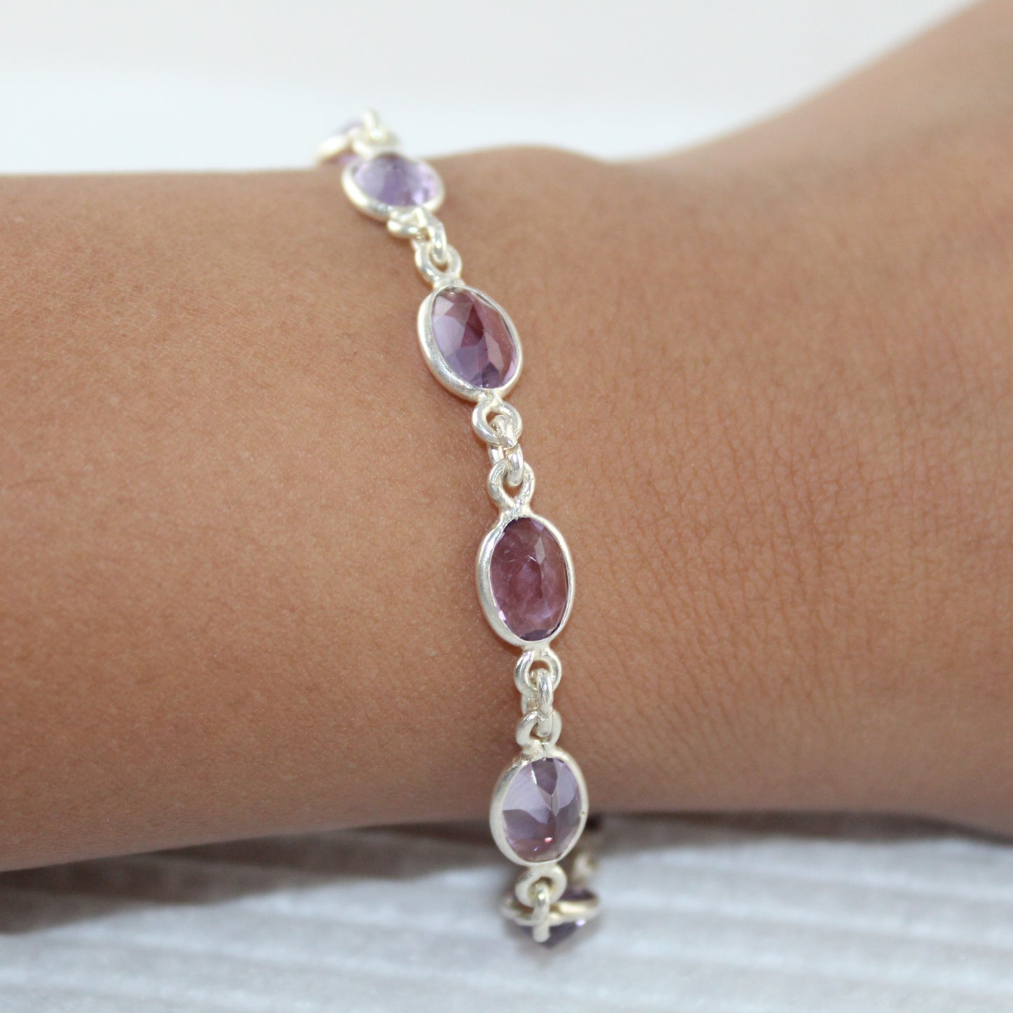Dainty Amethyst Gemstone Bracelet in Sterling Silver