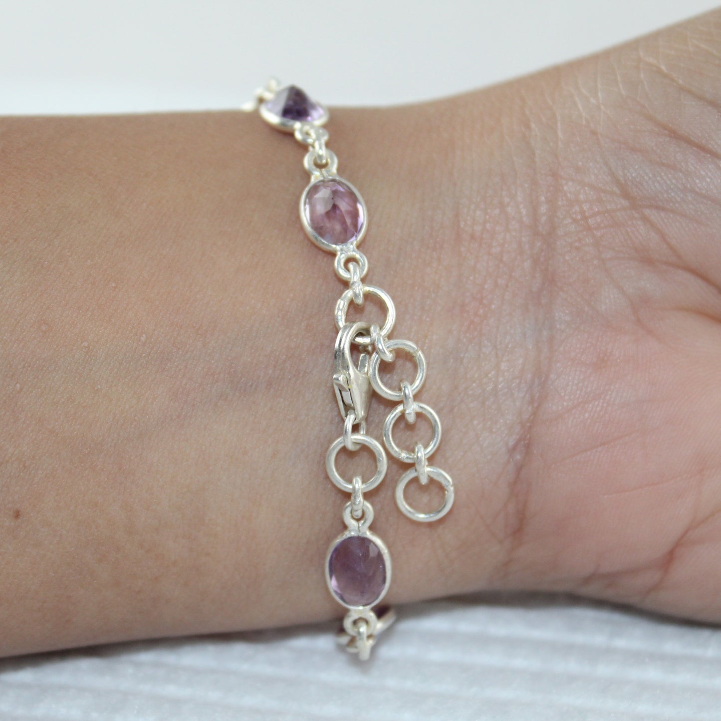 Dainty Amethyst Gemstone Bracelet in Sterling Silver
