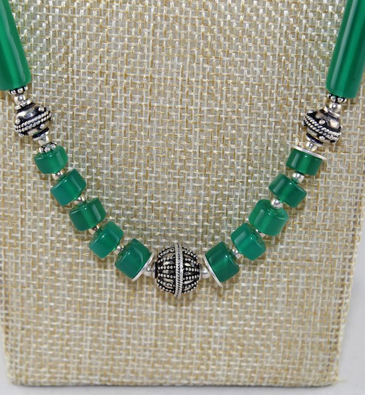 Green Onyx Boho Style Necklace with Sterling Silver Beads - Little Elephant
