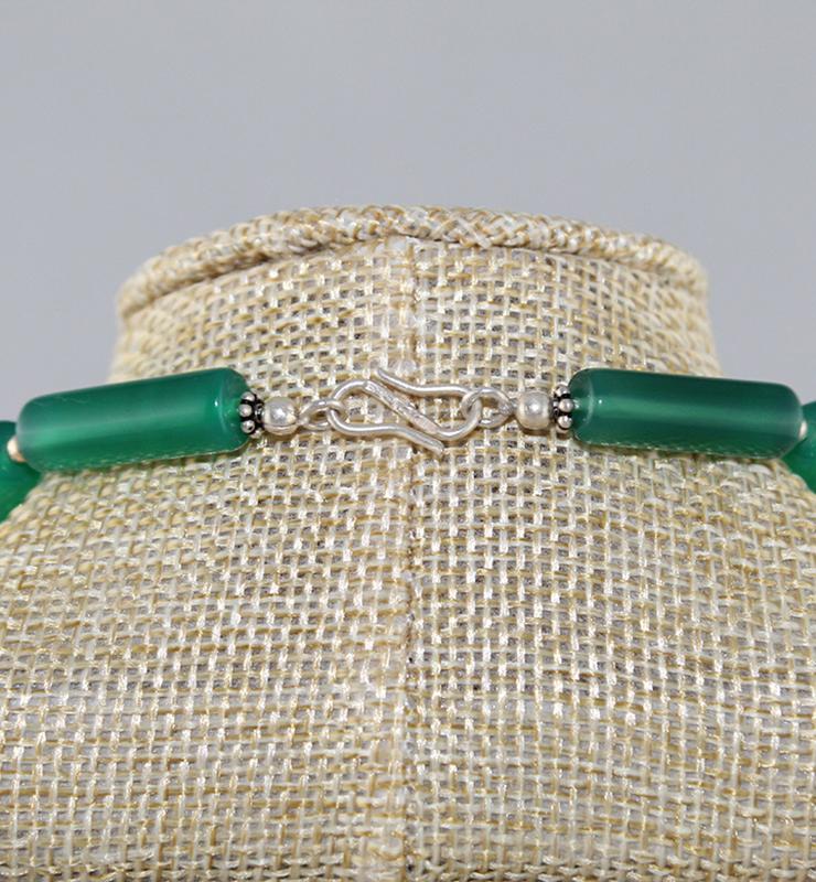 Green Onyx Boho Style Necklace with Sterling Silver Beads - Little Elephant
