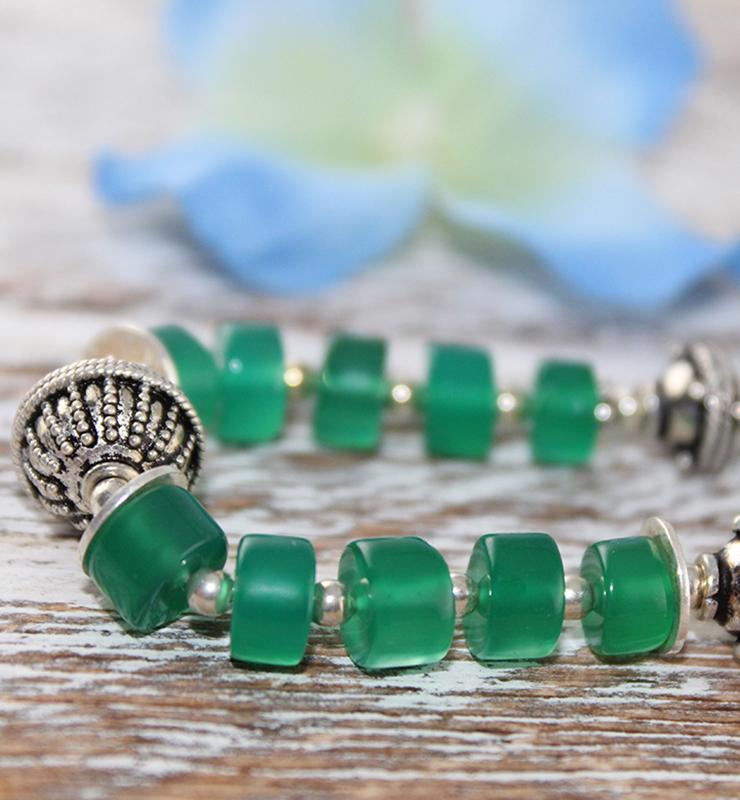 Green Onyx Boho Style Necklace with Sterling Silver Beads - Little Elephant