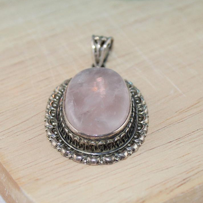 Victorian Rose Quartz Oval Pendant - Little Elephant