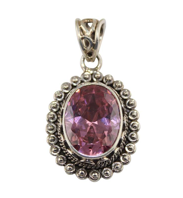 Bright Pink Victorian CZ Oval Pendant - Little Elephant