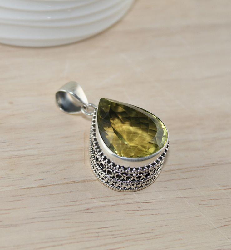 Lemon Topaz Teardrop Pendant - Little Elephant