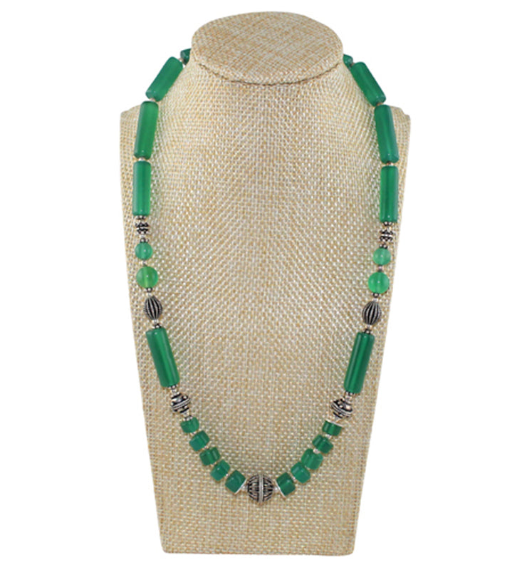 Green Onyx Boho Style Necklace with Sterling Silver Beads - Little Elephant
