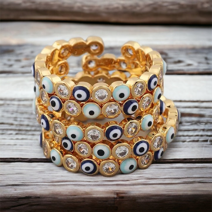 Dainty Evil Eye Adjustable Rings