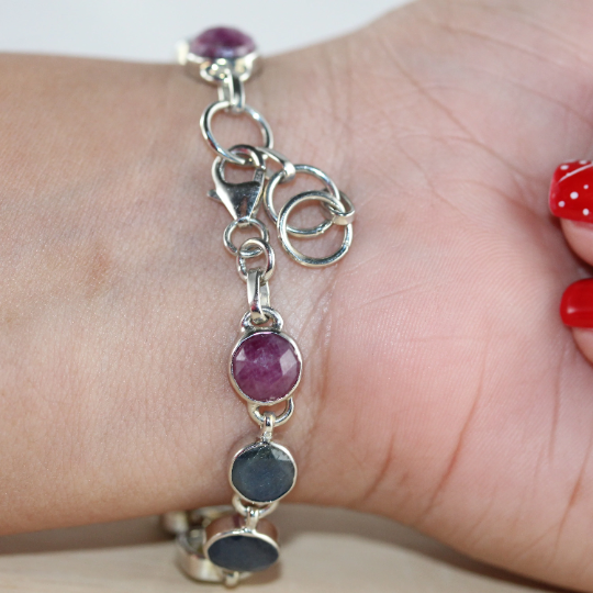 Multicolor Sapphire Sterling Silver Bracelet