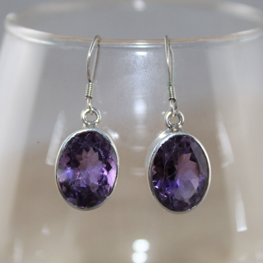Natural Gemstone Amethyst Earrings in Sterling Silver