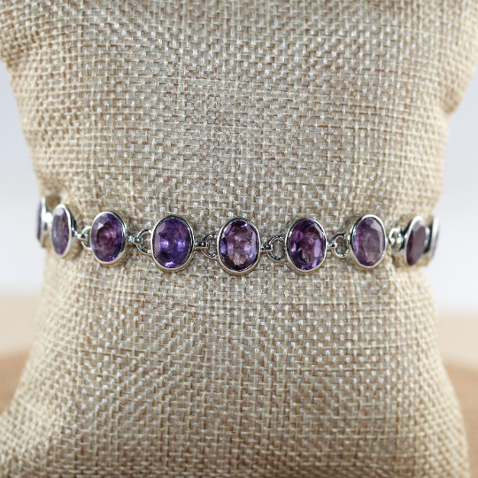 Handcrafted Amethyst Gemstone Bracelet in Sterling Silver