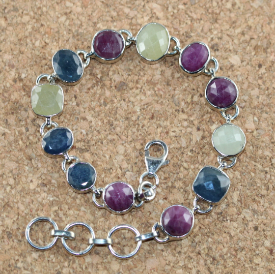 Multicolor Sapphire Sterling Silver Bracelet