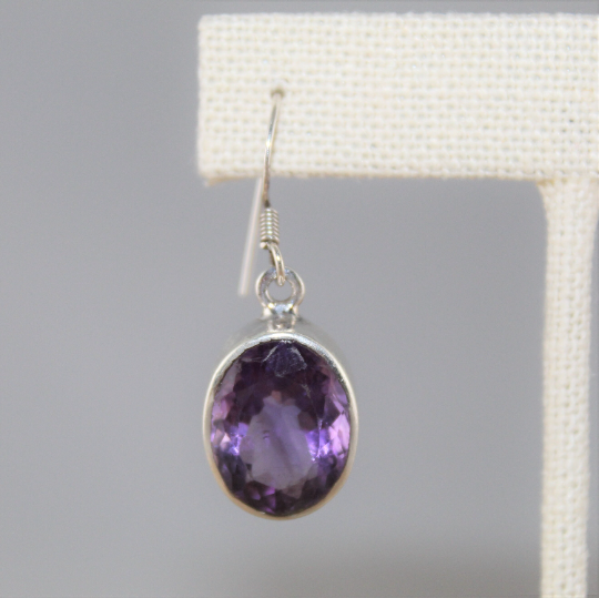 Natural Gemstone Amethyst Earrings in Sterling Silver