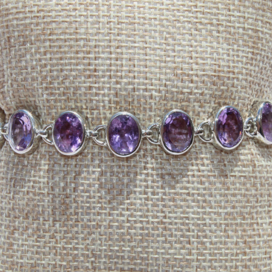 Handcrafted Amethyst Gemstone Bracelet in Sterling Silver