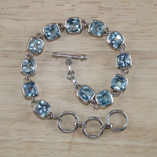 Elegant Sterling Silver Bracelet with Square Blue Topaz Gemstone