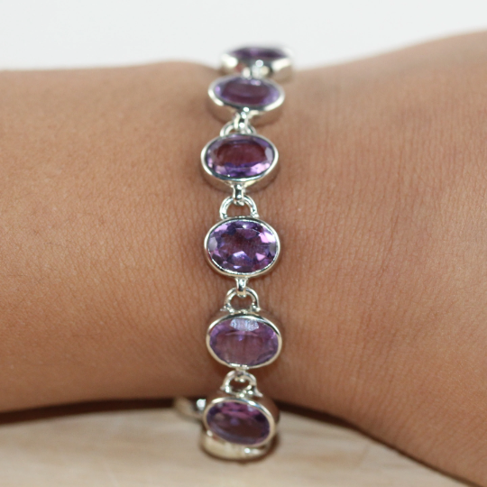 Handcrafted Amethyst Gemstone Bracelet in Sterling Silver