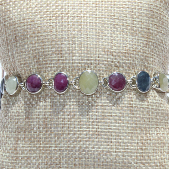 Multicolor Sapphire Sterling Silver Bracelet