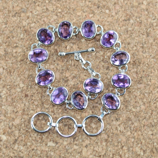 Handcrafted Amethyst Gemstone Bracelet in Sterling Silver