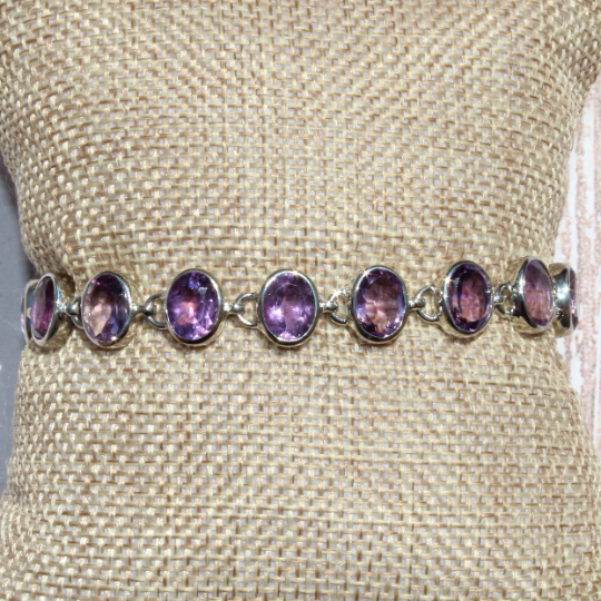 Handcrafted Amethyst Gemstone Bracelet in Sterling Silver