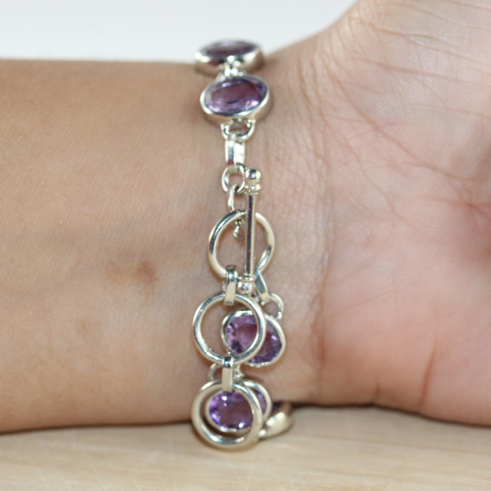 Handcrafted Amethyst Gemstone Bracelet in Sterling Silver
