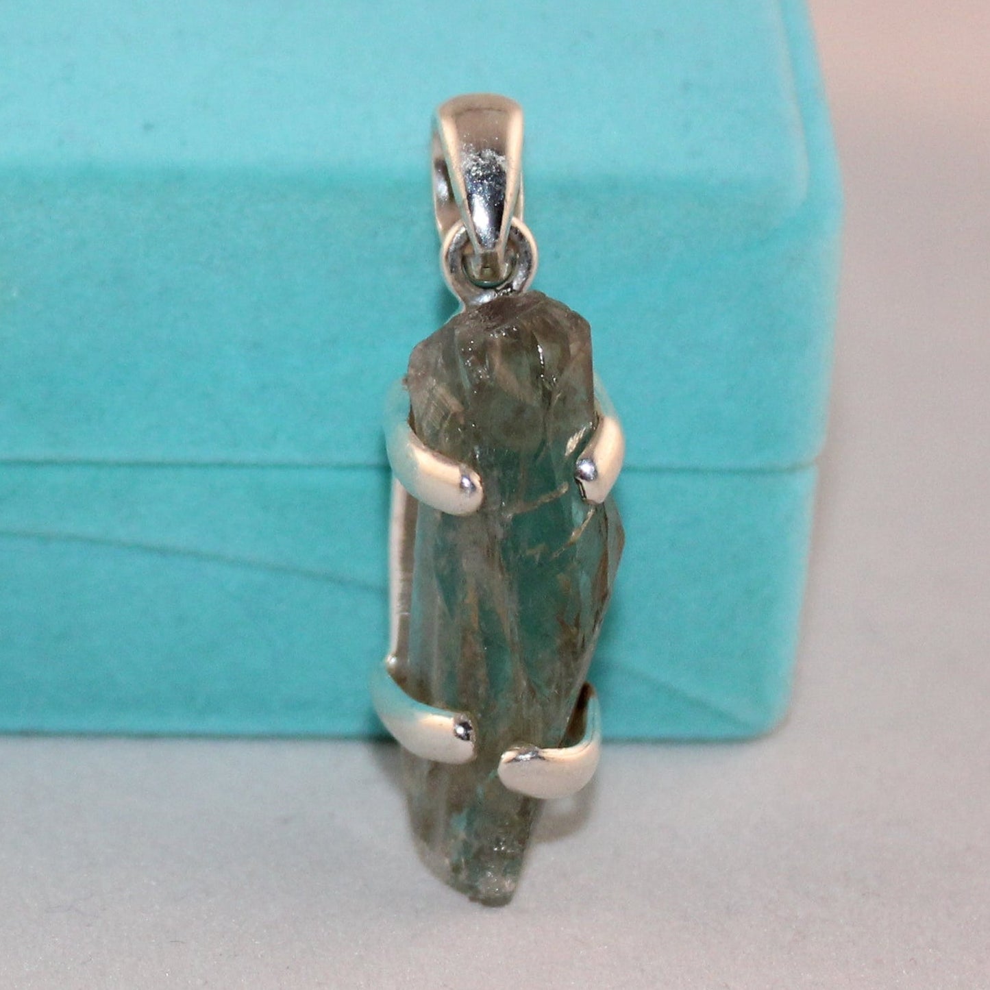 Verdant Aura – Raw Green Amethyst Pendant in Sterling Silver