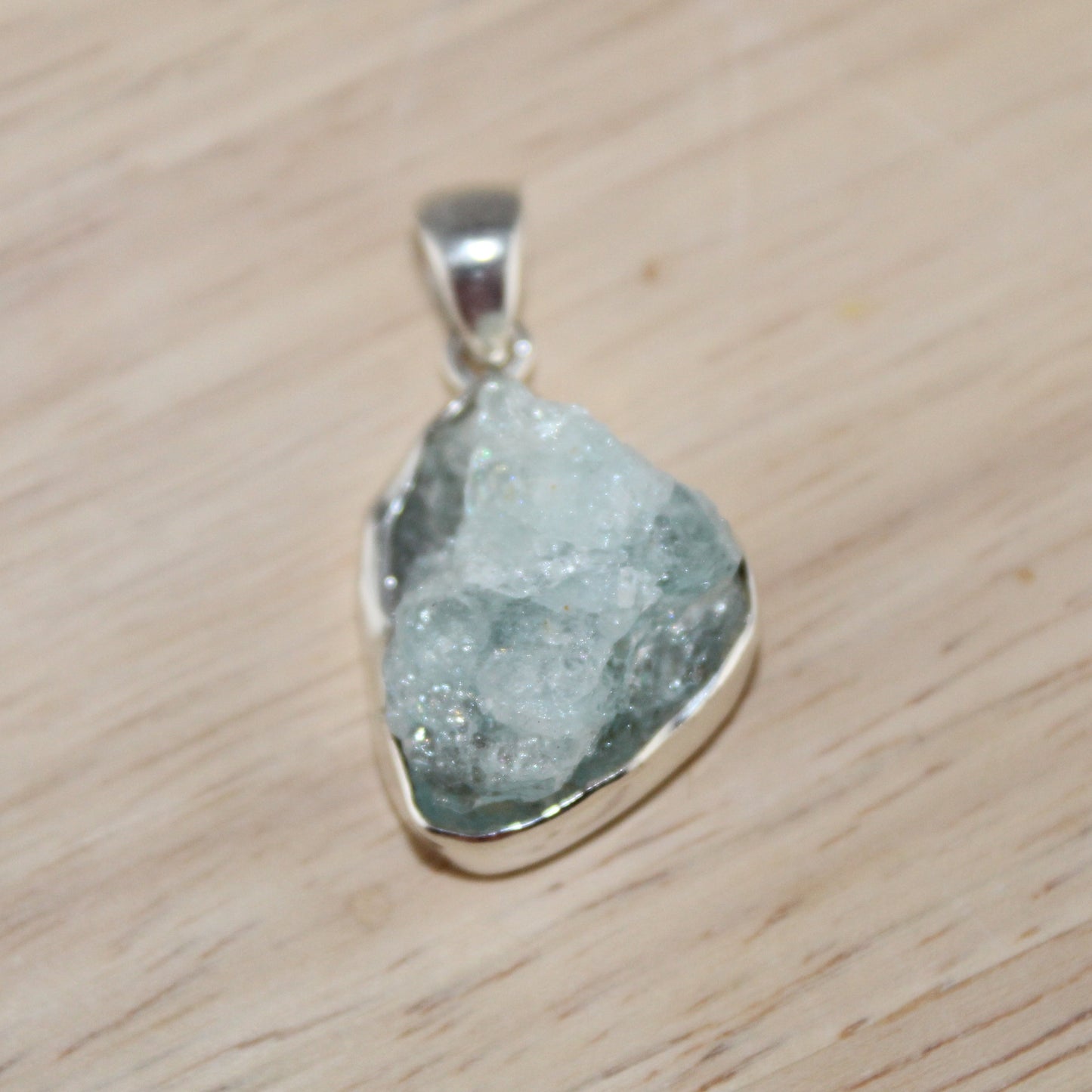 Sea Whisper – Raw Aquamarine Pendant in Sterling Silver