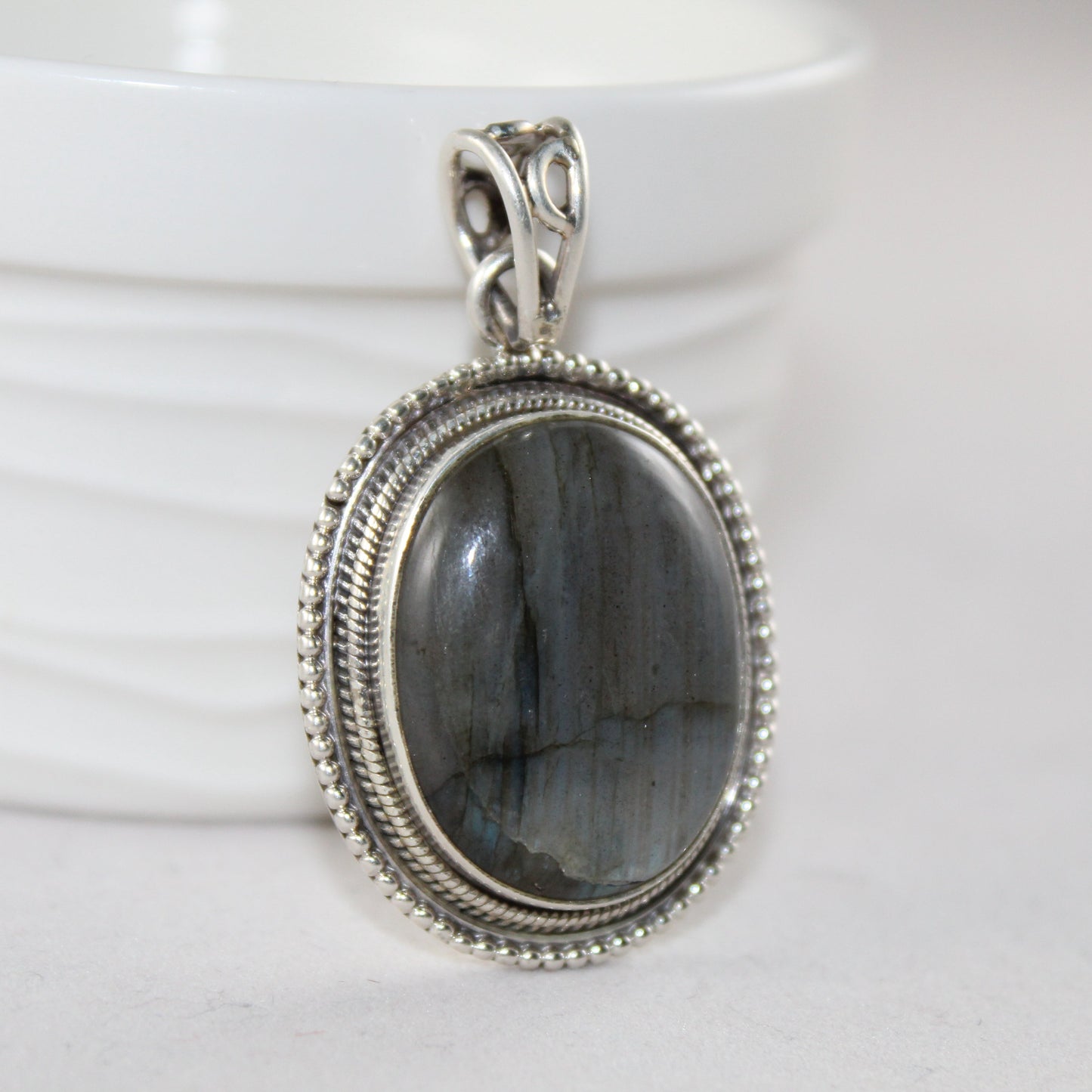 Aurora Mist – Labradorite Oval Pendant