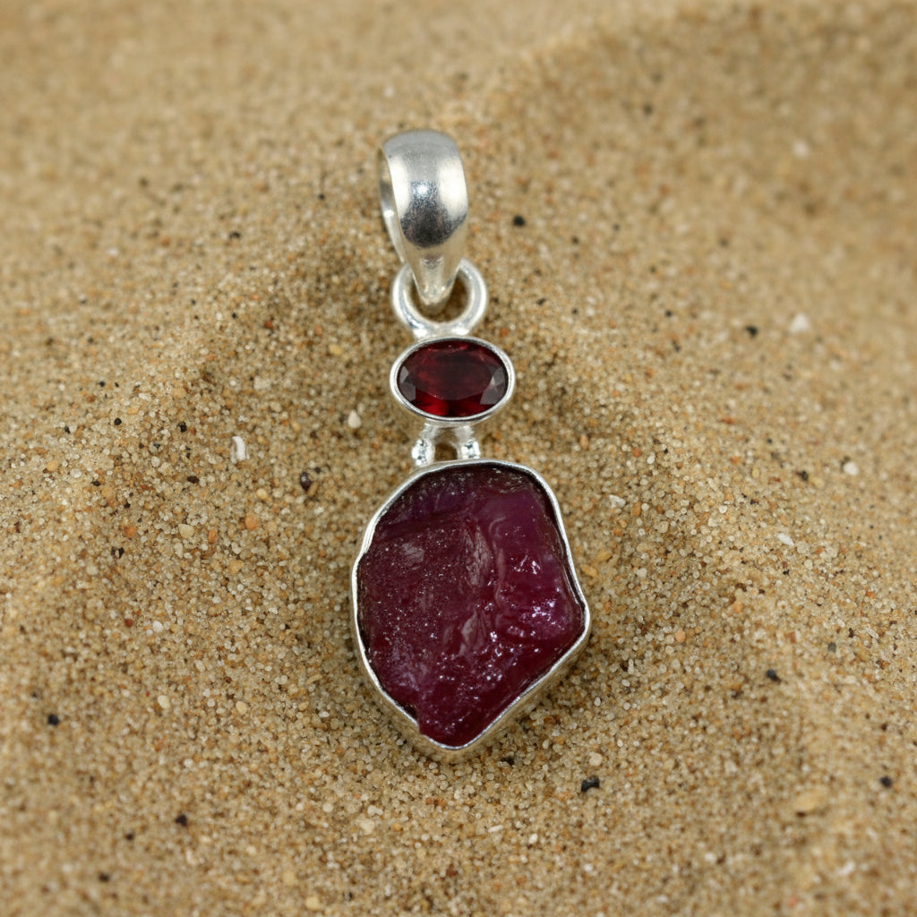 Crimson Flame – Raw Ruby Corundum Pendant