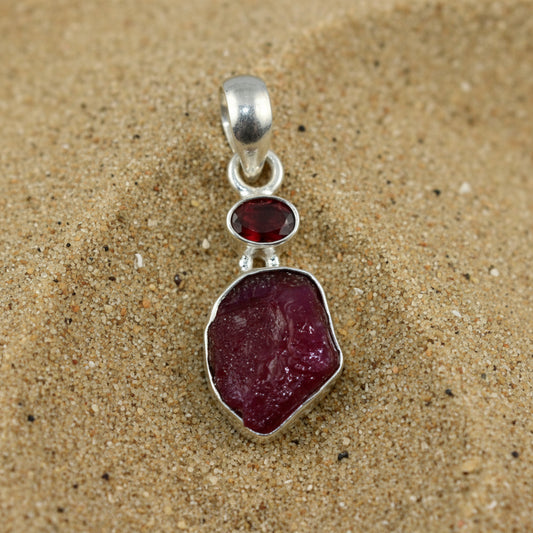 Crimson Flame – Raw Ruby Corundum Pendant