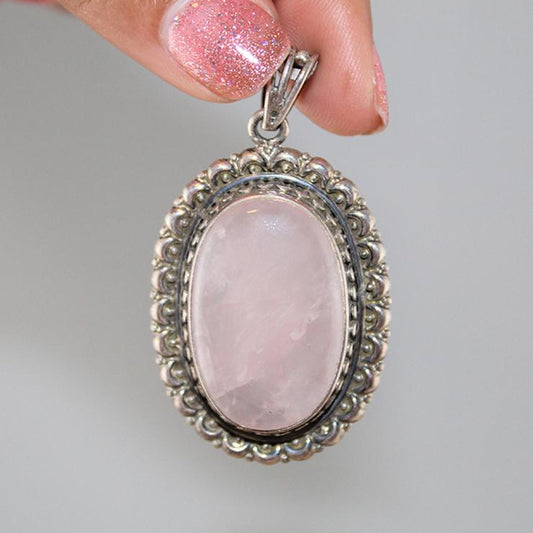 Victorian Rose Quartz Oval Pendant - Little Elephant
