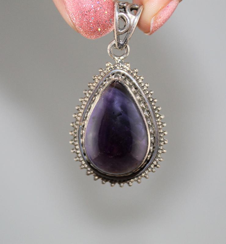 Boho Amethyst Teardrop Pendant - Little Elephant