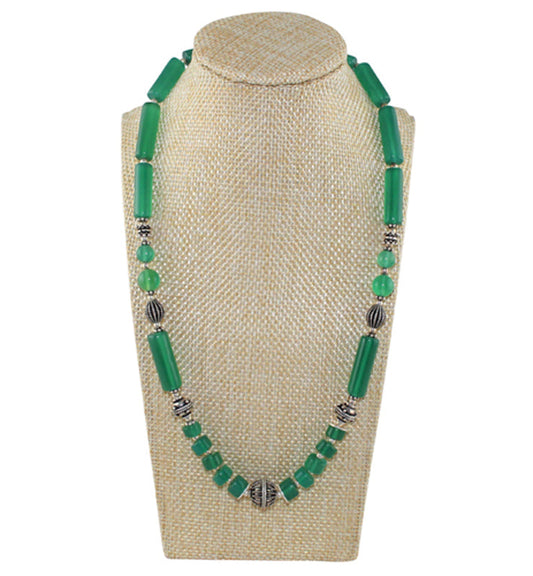 Green Onyx Boho Style Necklace with Sterling Silver Beads - Little Elephant